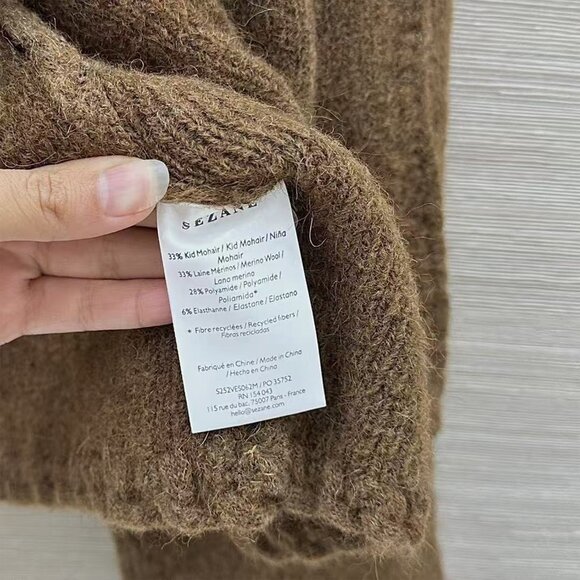 Sezane  Brown Knitted Long Sleeve Whipstitch Cardigan - Picture 9 of 9